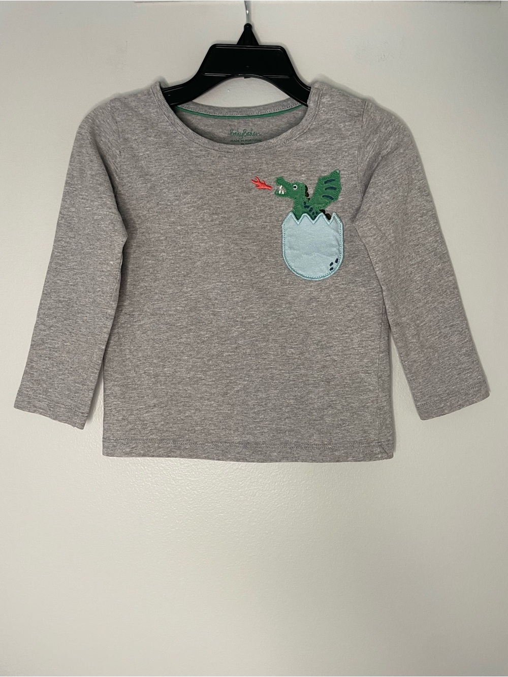 Baby Boden Dragon Applique Pocket Gray T-Shirt